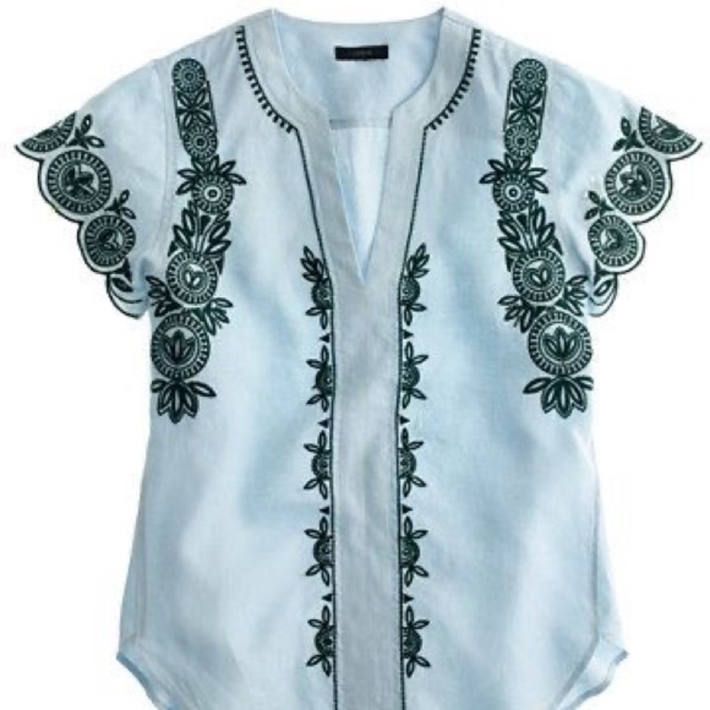 J Crew Collection embroidered linen top